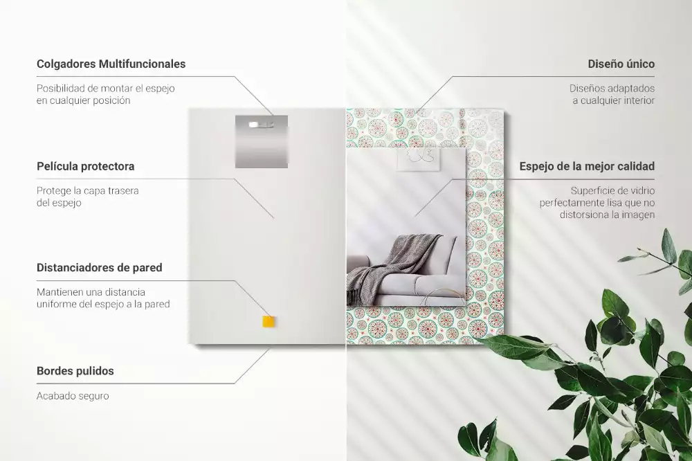 Lustro prostokątne z nadrukiem w kolorowy wzór okręgów