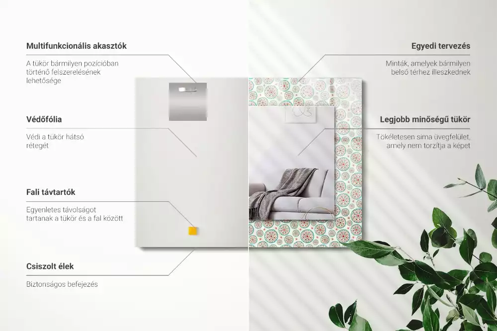 Lustro prostokątne z nadrukiem w kolorowy wzór okręgów