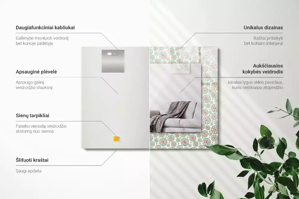 Lustro prostokątne z nadrukiem w kolorowy wzór okręgów