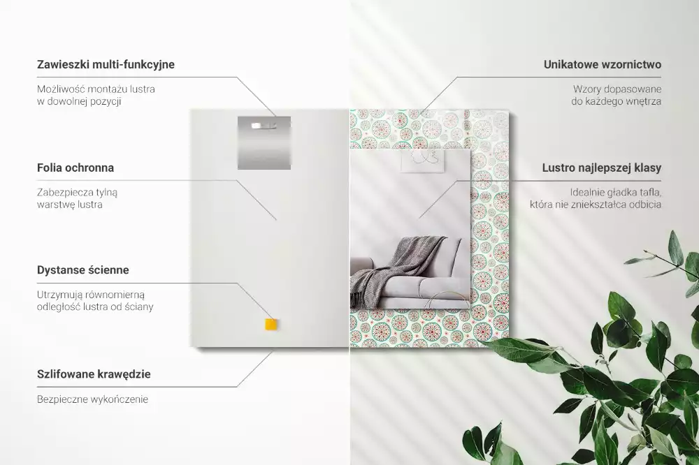 Lustro prostokątne z nadrukiem w kolorowy wzór okręgów