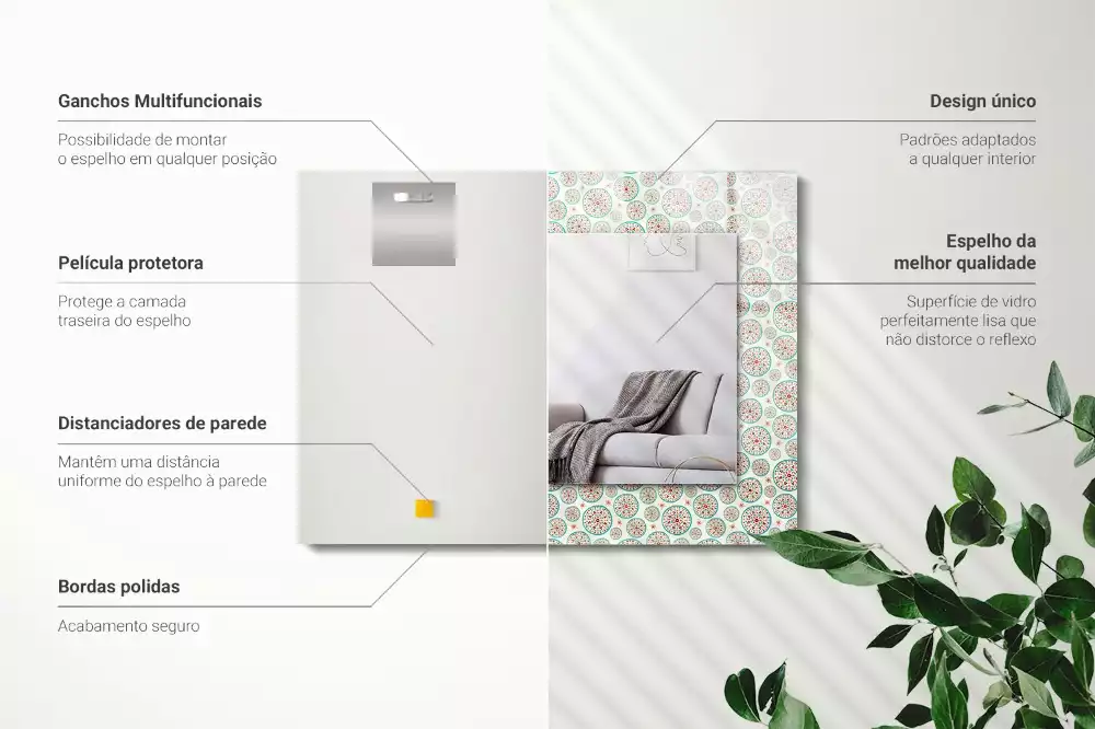 Lustro prostokątne z nadrukiem w kolorowy wzór okręgów