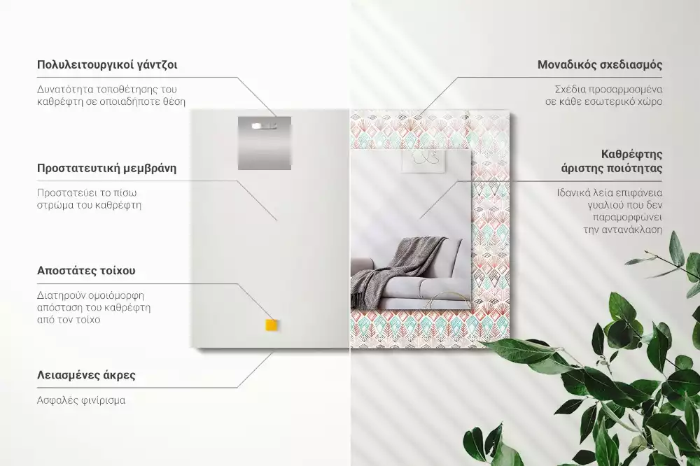 Lustro dekoracyjne z nadrukiem w kolorowy wzór geometryczny