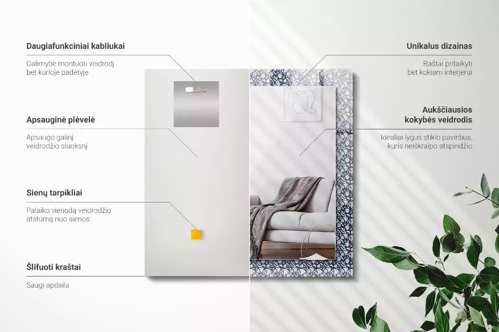 Lustro dekoracyjne z niebieskim wzorem kwiatowym