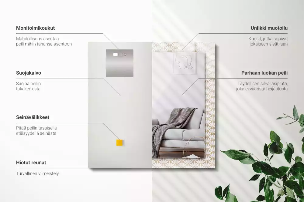 Lustro prostokątne z nadrukiem w motyw kwiatowy o geometrycznym wzorze