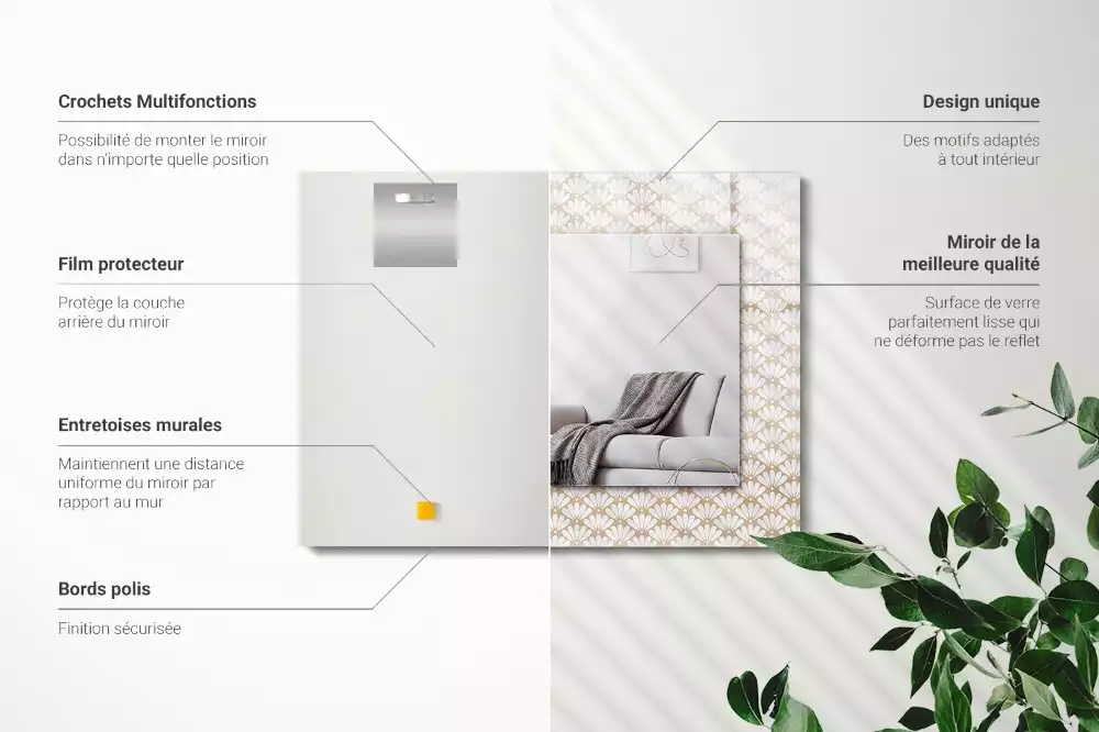 Lustro prostokątne z nadrukiem w motyw kwiatowy o geometrycznym wzorze