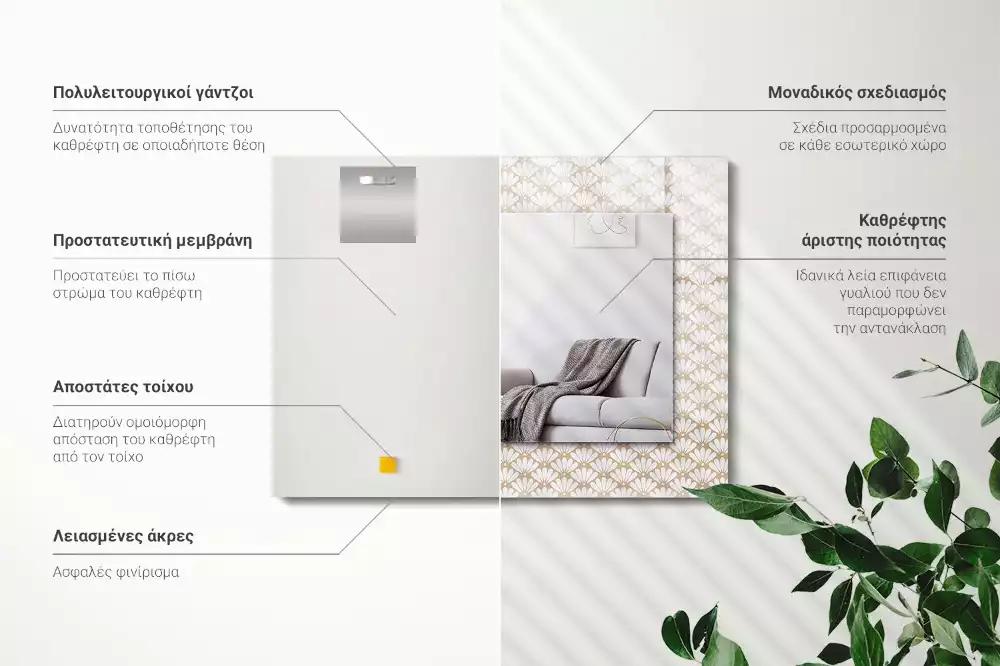 Lustro prostokątne z nadrukiem w motyw kwiatowy o geometrycznym wzorze