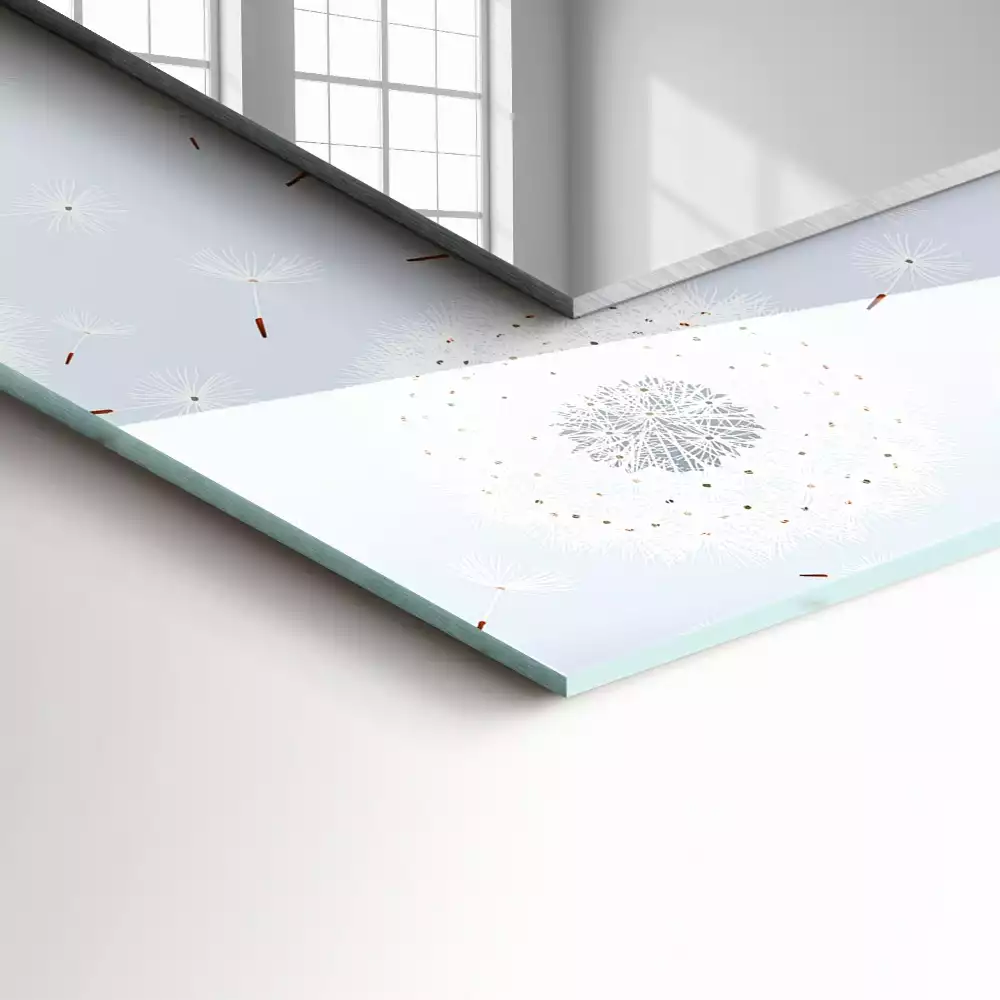 Lustro dekoracyjne z nadrukiem z motywem dmuchawców i kwiatów, w kształcie prostokąta