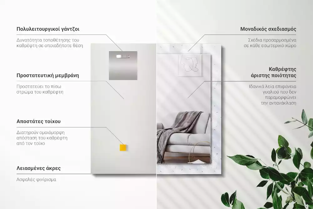 Lustro dekoracyjne z nadrukiem z motywem dmuchawców i kwiatów, w kształcie prostokąta