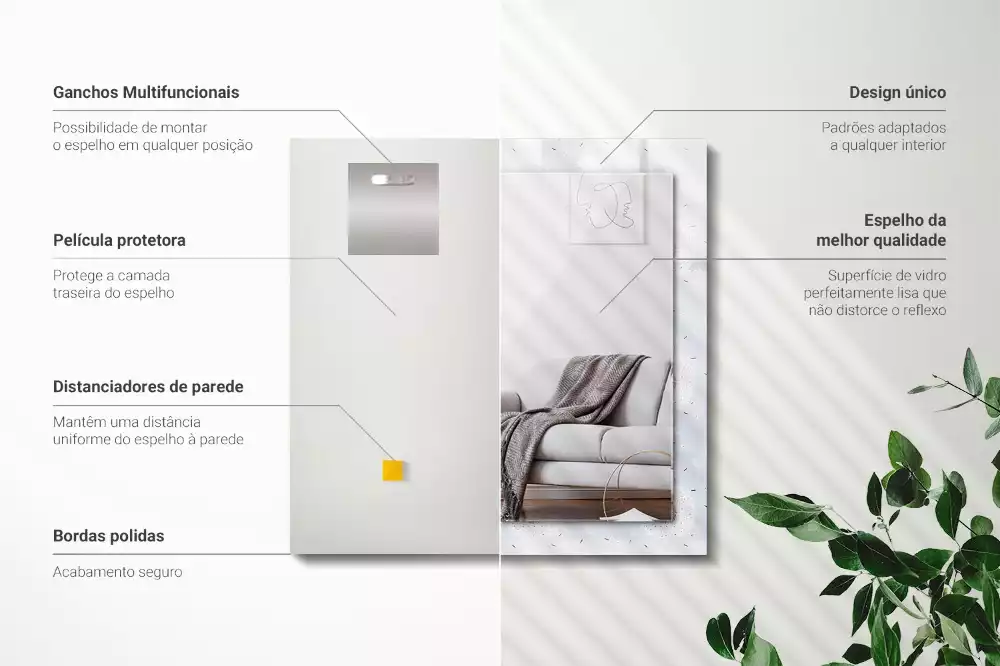 Lustro dekoracyjne z nadrukiem z motywem dmuchawców i kwiatów, w kształcie prostokąta