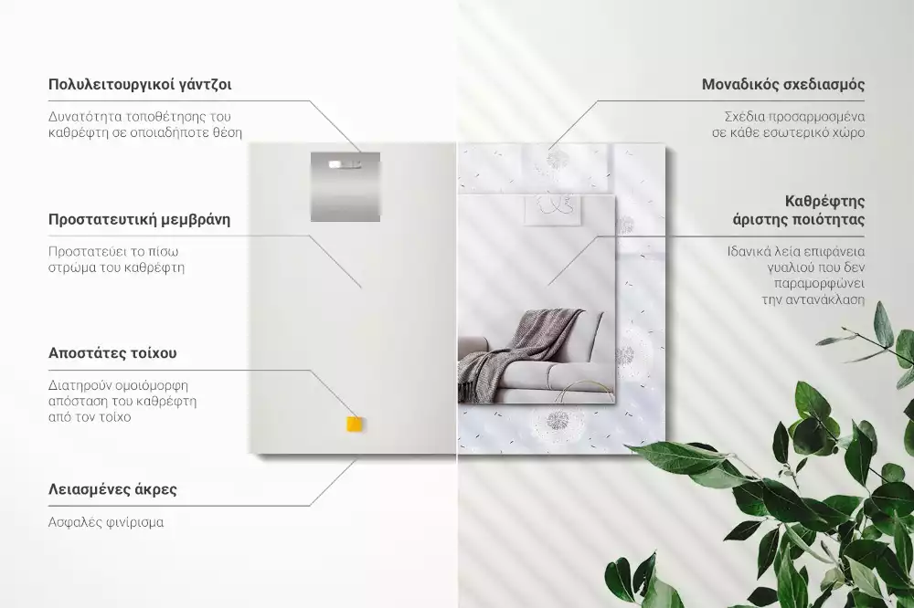 Lustro dekoracyjne z nadrukiem z motywem dmuchawców i kwiatów, w kształcie prostokąta