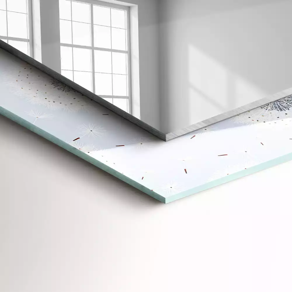 Lustro dekoracyjne z nadrukiem z motywem dmuchawców i kwiatów, w kształcie prostokąta