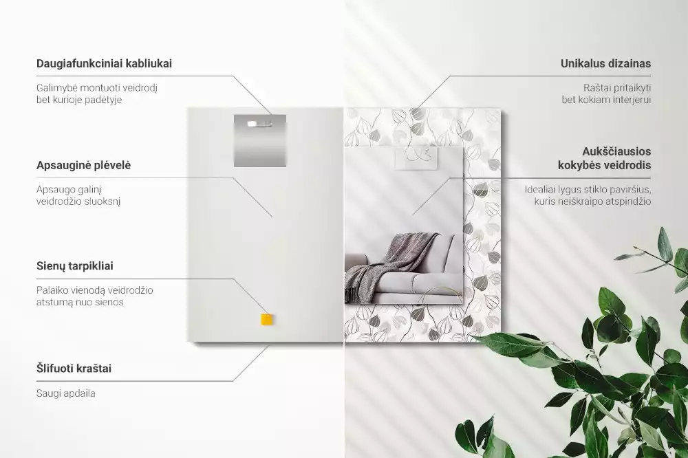 Lustro dekoracyjne prostokątne z motywem liści