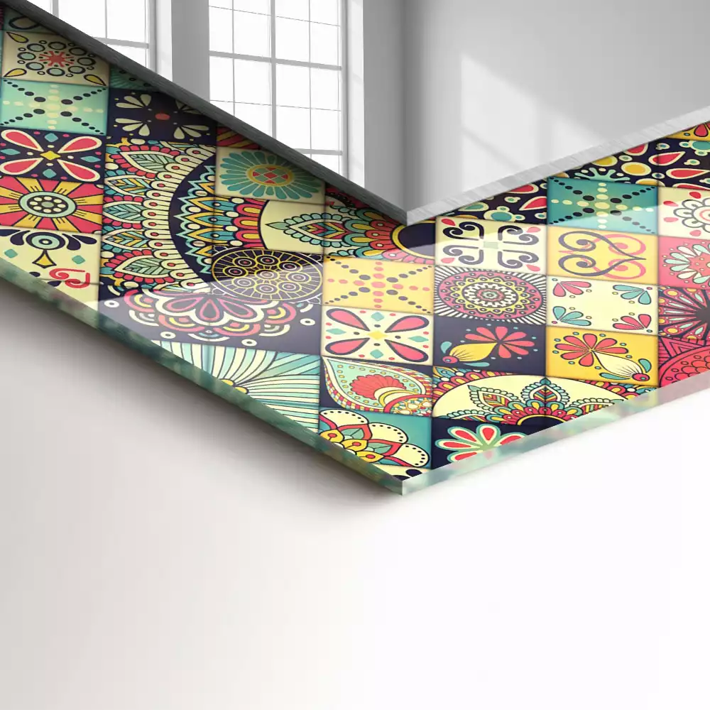 Lustro dekoracyjne prostokątne z kolorowym wzorem patchwork