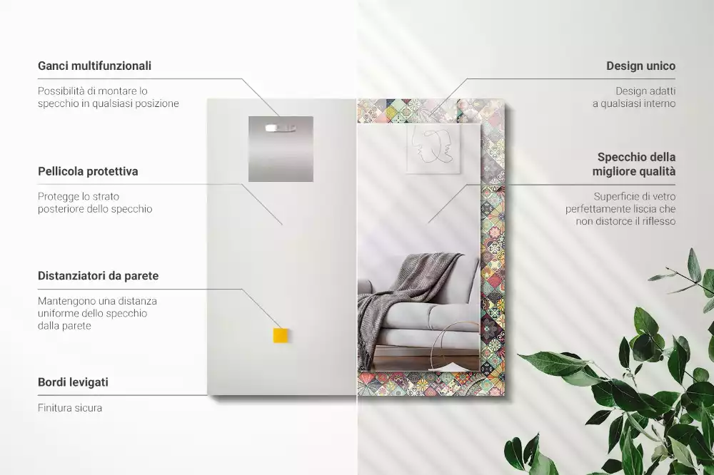 Lustro dekoracyjne prostokątne z kolorowym wzorem patchwork