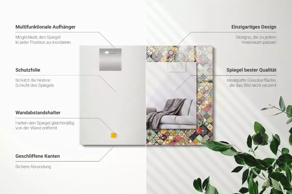 Lustro dekoracyjne prostokątne z kolorowym wzorem patchwork