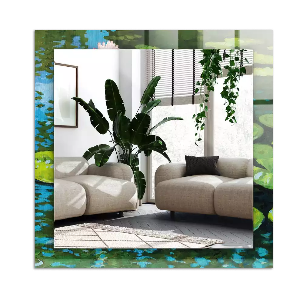 Lustro dekoracyjne z nadrukiem przedstawiającym lilie wodne