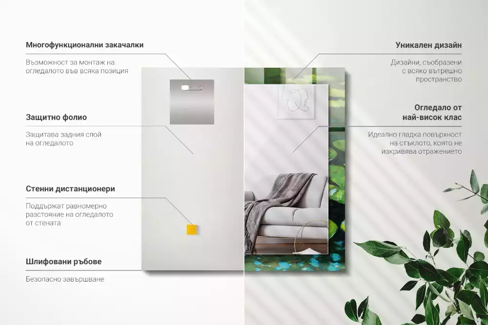 Lustro dekoracyjne z nadrukiem przedstawiającym lilie wodne