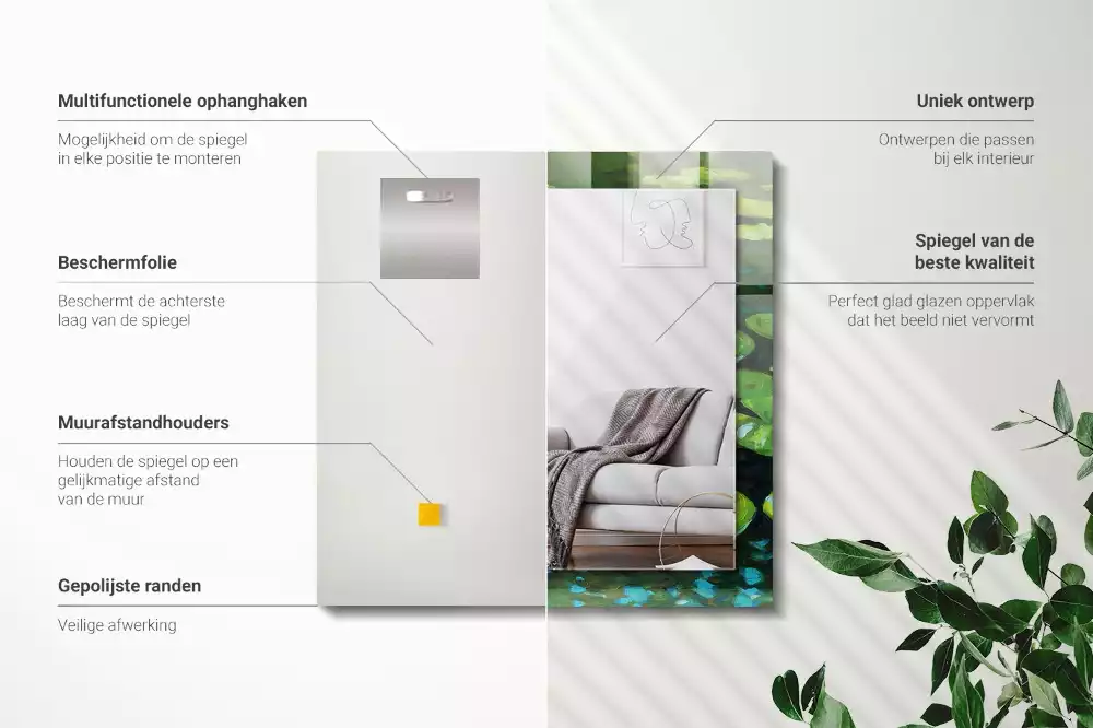 Lustro dekoracyjne z nadrukiem przedstawiającym lilie wodne