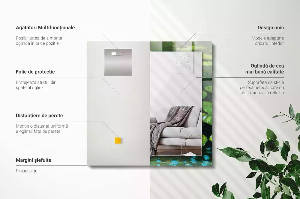 Lustro dekoracyjne z nadrukiem przedstawiającym lilie wodne