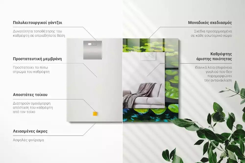 Lustro dekoracyjne z nadrukiem przedstawiającym lilie wodne