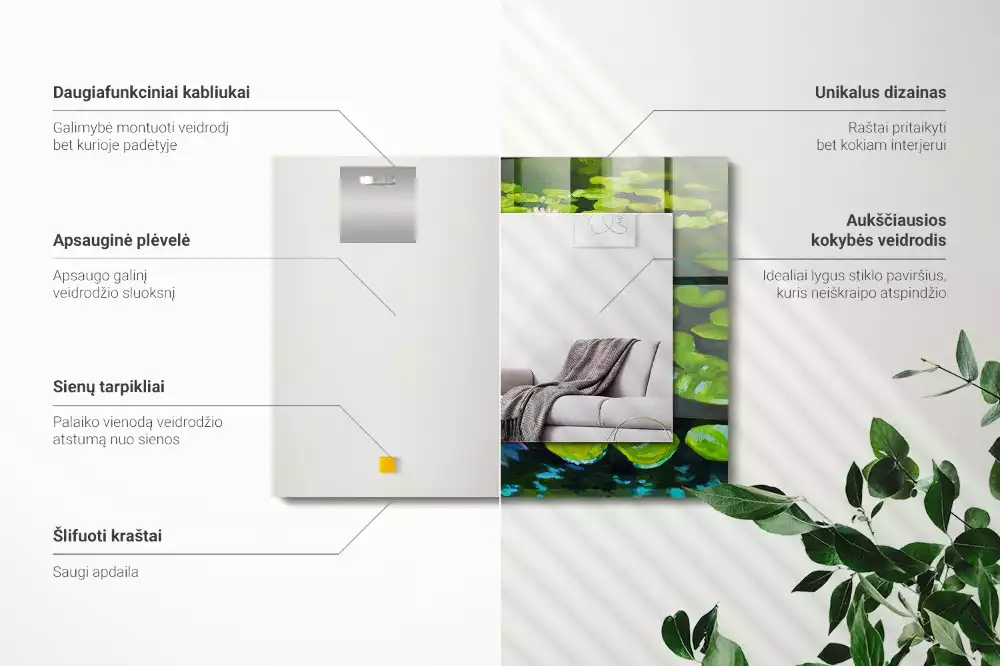 Lustro dekoracyjne z nadrukiem przedstawiającym lilie wodne