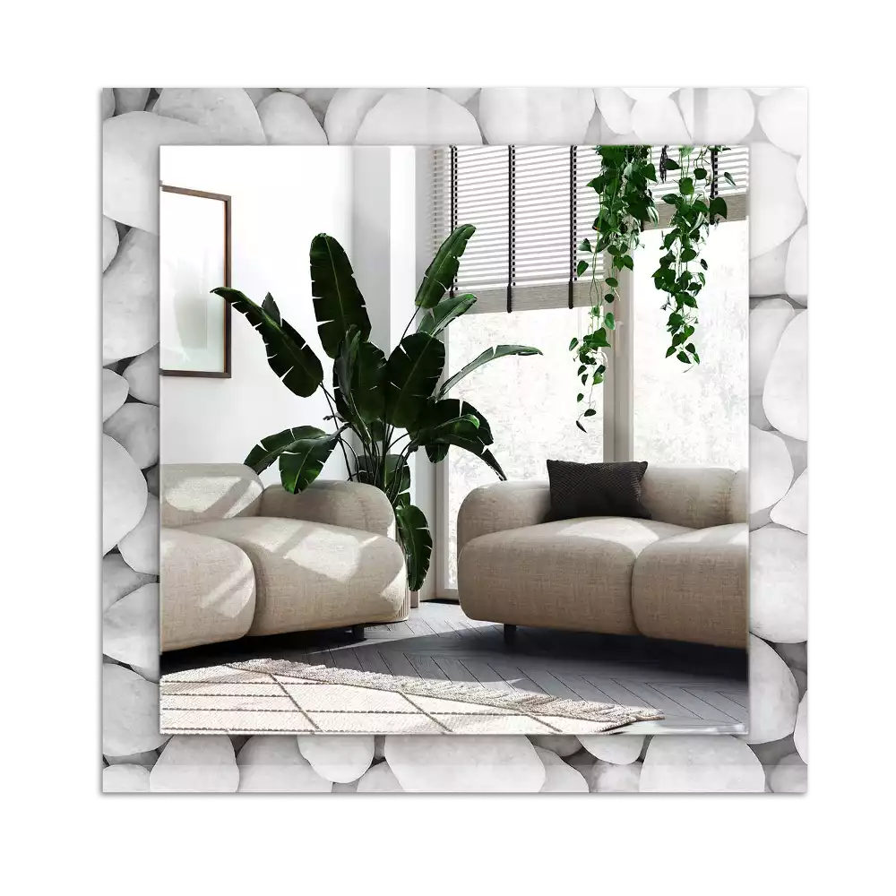 Lustro dekoracyjne prostokątne z białymi, gładkimi kamieniami