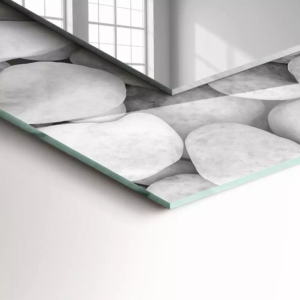 Lustro dekoracyjne prostokątne z białymi, gładkimi kamieniami