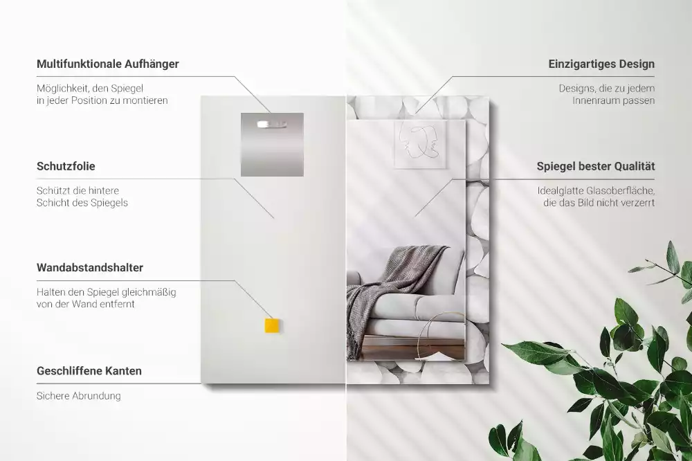 Lustro dekoracyjne prostokątne z białymi, gładkimi kamieniami