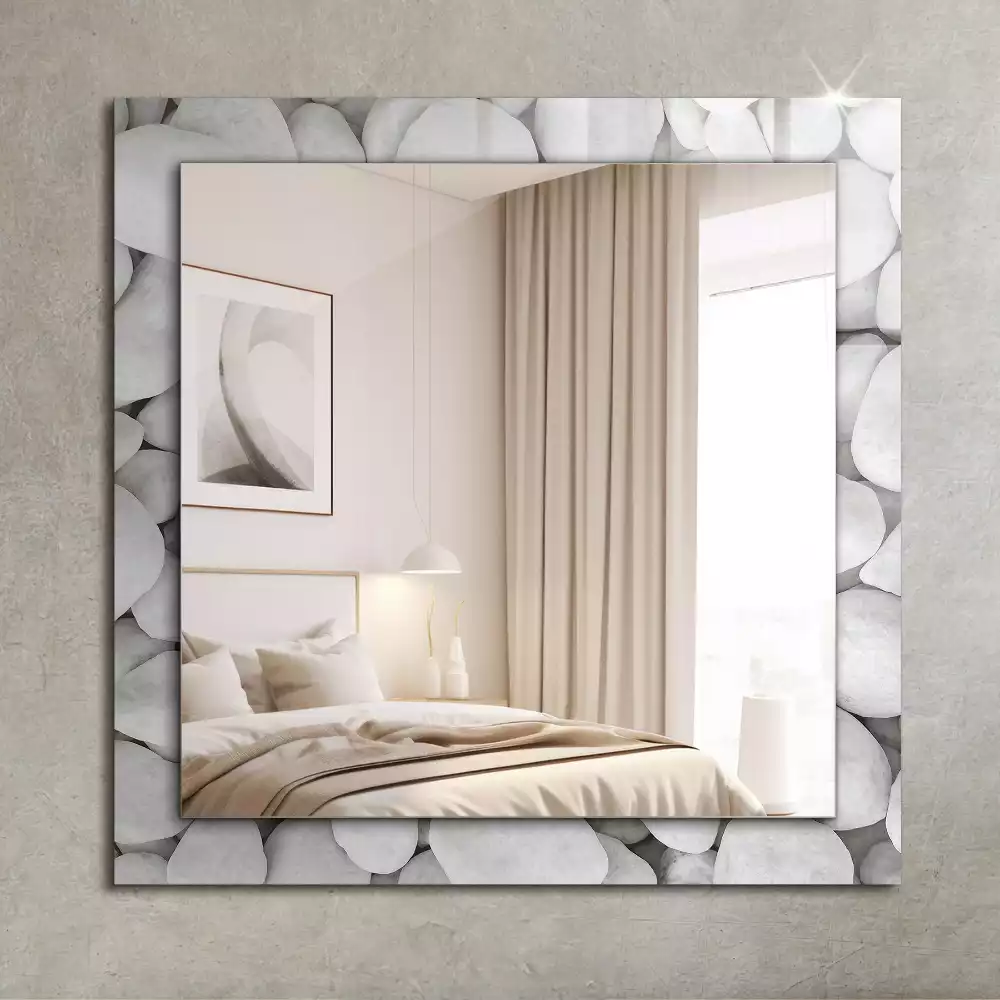 Lustro dekoracyjne prostokątne z białymi, gładkimi kamieniami