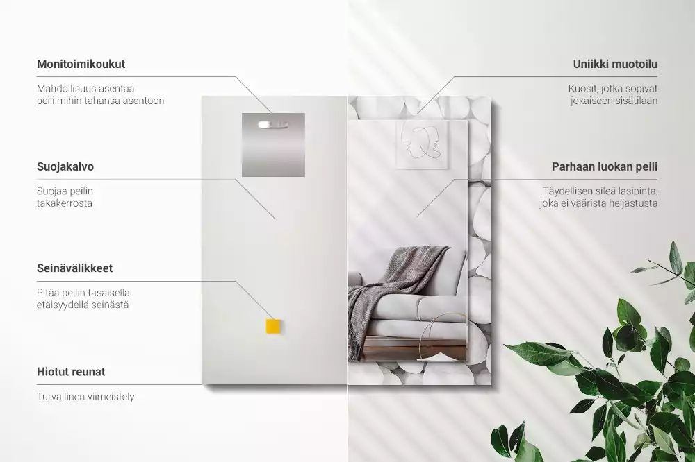 Lustro dekoracyjne prostokątne z białymi, gładkimi kamieniami