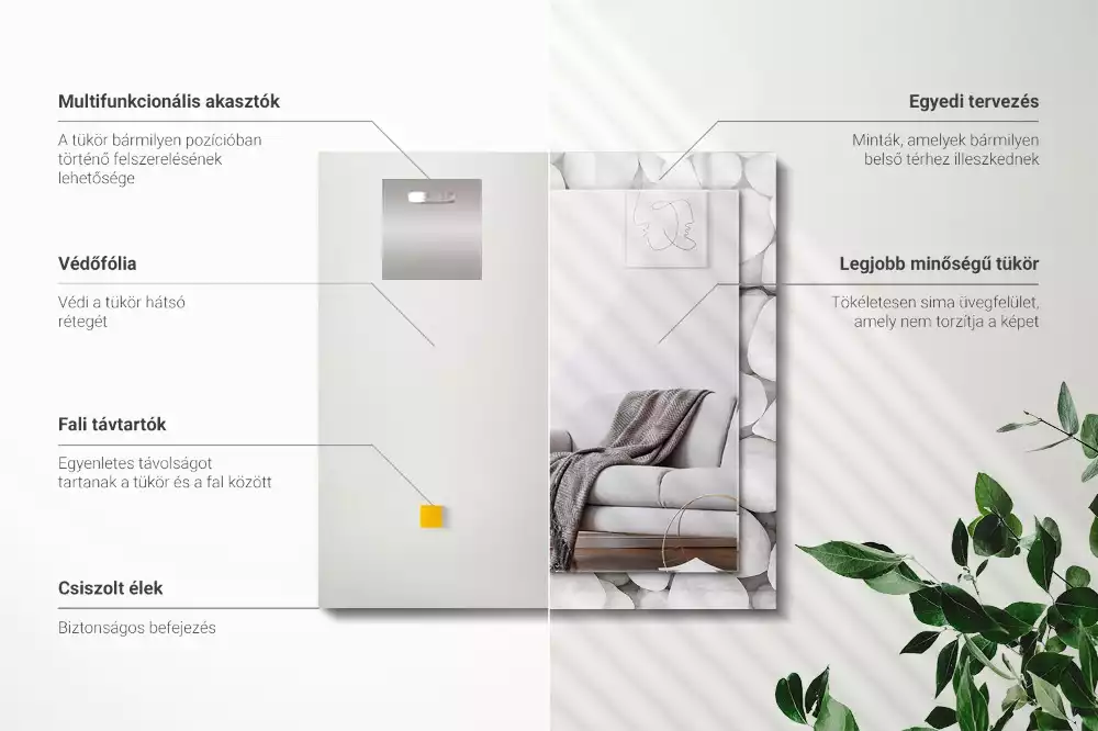 Lustro dekoracyjne prostokątne z białymi, gładkimi kamieniami