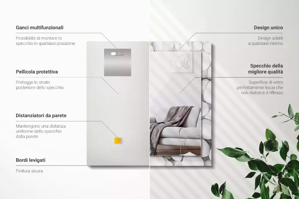 Lustro dekoracyjne prostokątne z białymi, gładkimi kamieniami