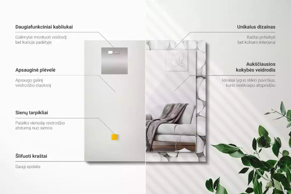 Lustro dekoracyjne prostokątne z białymi, gładkimi kamieniami