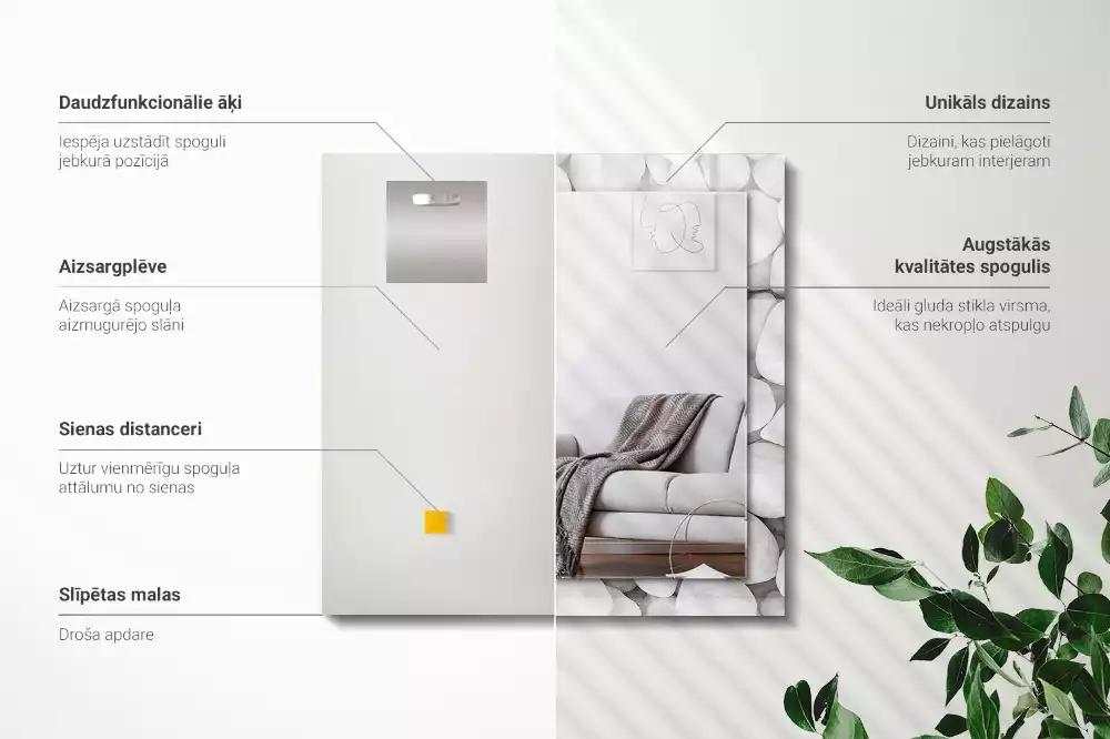 Lustro dekoracyjne prostokątne z białymi, gładkimi kamieniami