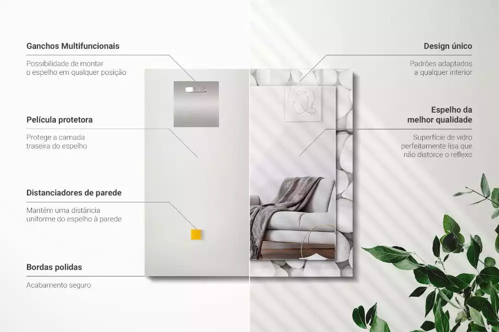 Lustro dekoracyjne prostokątne z białymi, gładkimi kamieniami