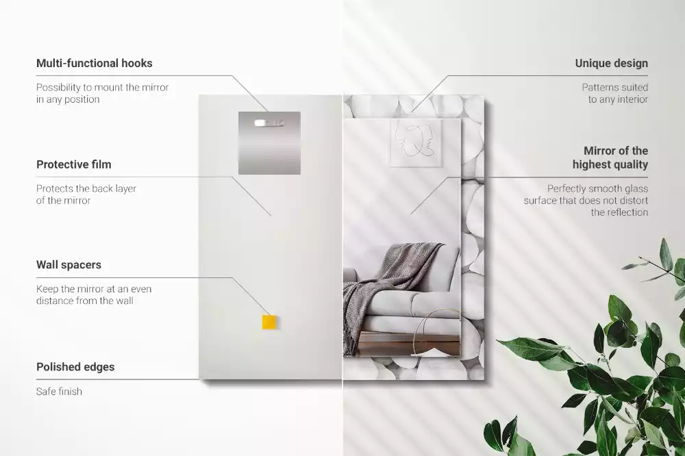 Lustro dekoracyjne prostokątne z białymi, gładkimi kamieniami