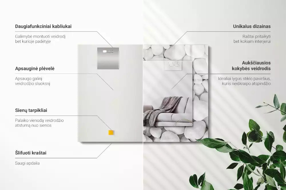 Lustro dekoracyjne prostokątne z białymi, gładkimi kamieniami