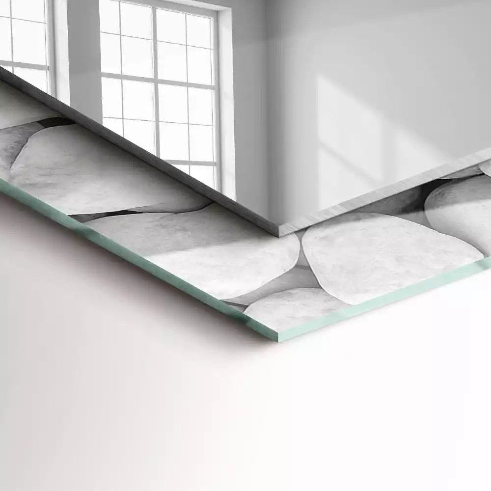 Lustro dekoracyjne prostokątne z białymi, gładkimi kamieniami