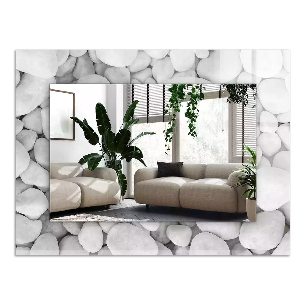 Lustro dekoracyjne prostokątne z białymi, gładkimi kamieniami