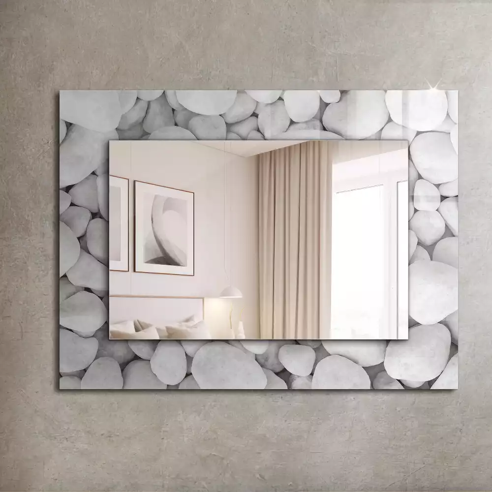 Lustro dekoracyjne prostokątne z białymi, gładkimi kamieniami