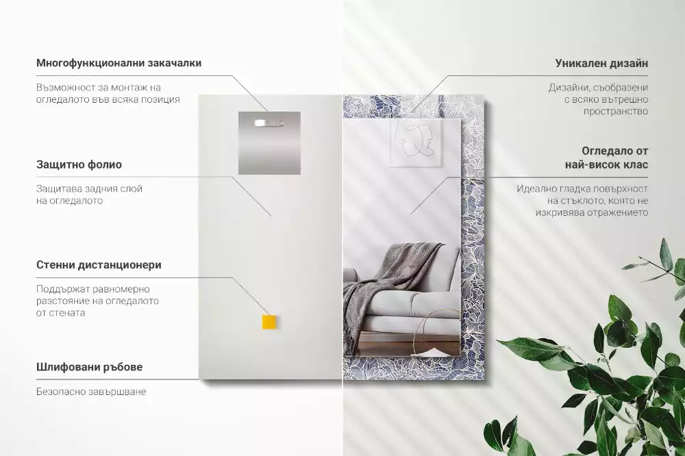 Lustro dekoracyjne o prostokątnym kształcie z motywem kwiatowego wzoru tkaniny