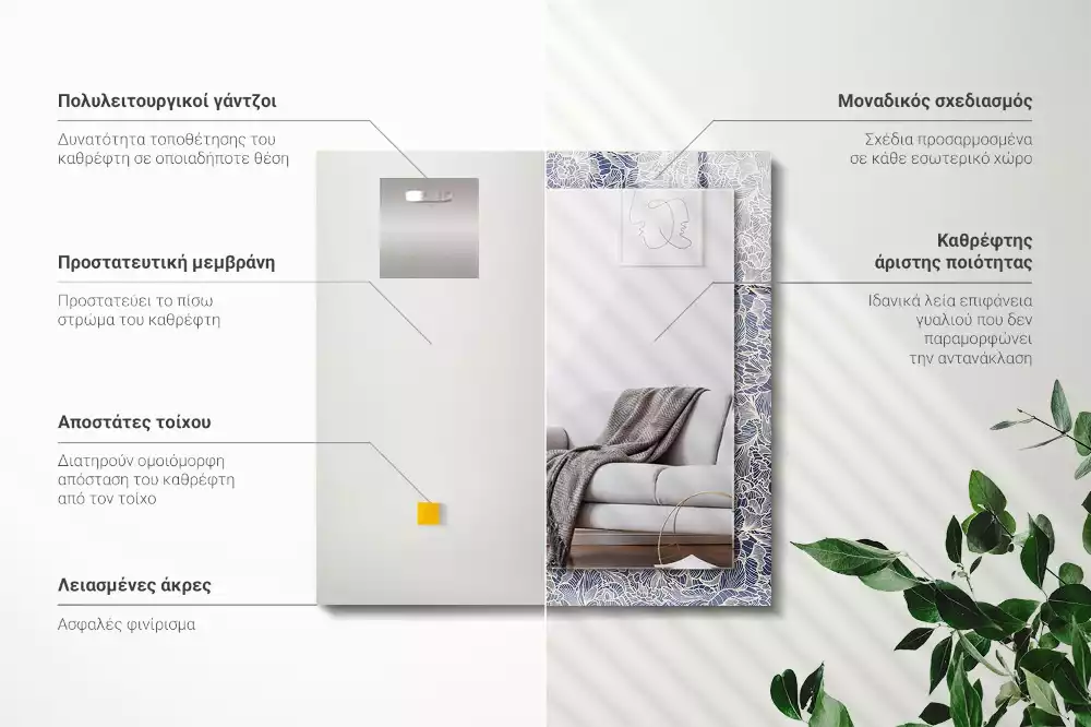 Lustro dekoracyjne o prostokątnym kształcie z motywem kwiatowego wzoru tkaniny