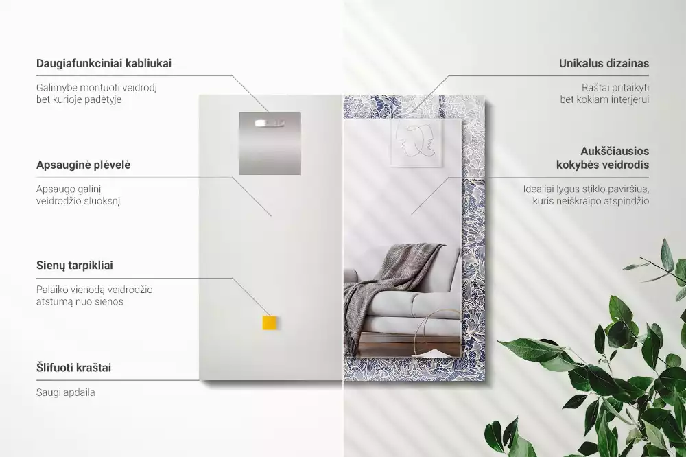 Lustro dekoracyjne o prostokątnym kształcie z motywem kwiatowego wzoru tkaniny