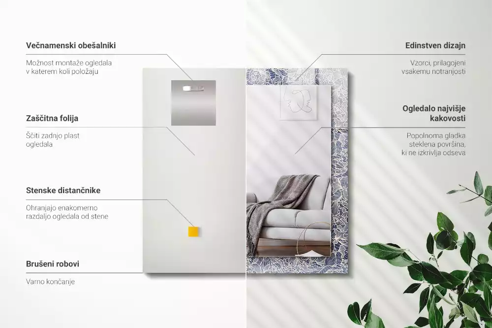 Lustro dekoracyjne o prostokątnym kształcie z motywem kwiatowego wzoru tkaniny