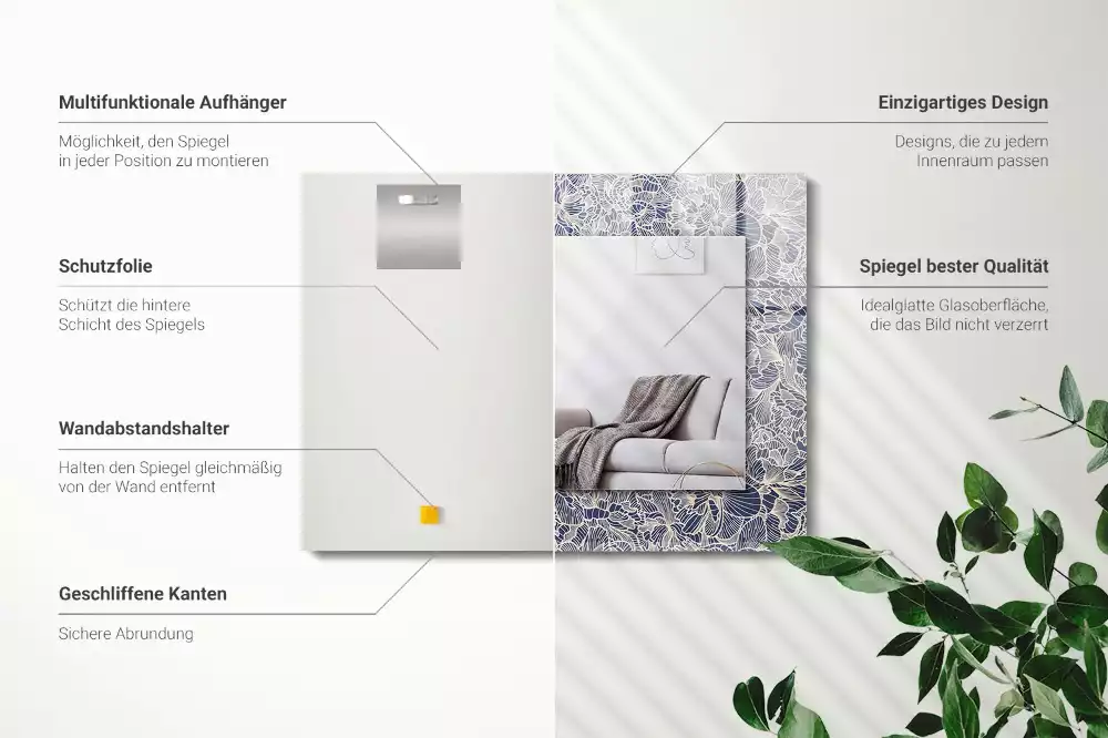 Lustro dekoracyjne o prostokątnym kształcie z motywem kwiatowego wzoru tkaniny