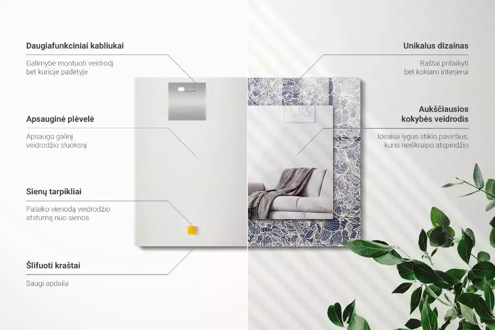 Lustro dekoracyjne o prostokątnym kształcie z motywem kwiatowego wzoru tkaniny