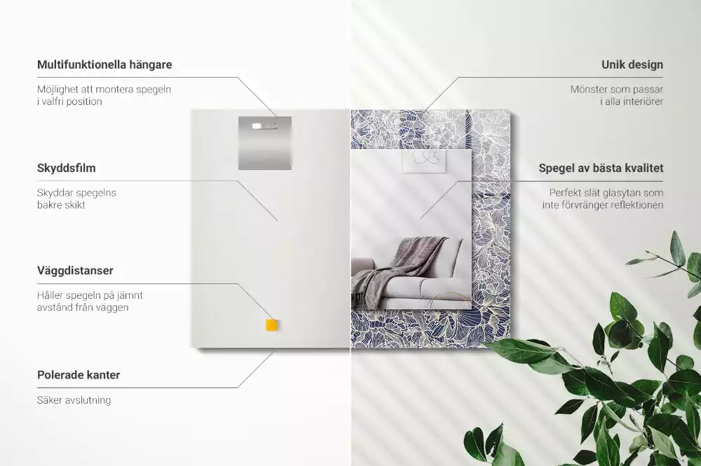 Lustro dekoracyjne o prostokątnym kształcie z motywem kwiatowego wzoru tkaniny