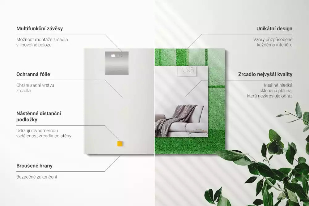 Lustro prostokątne z nadrukiem w motywie zielonej trawy