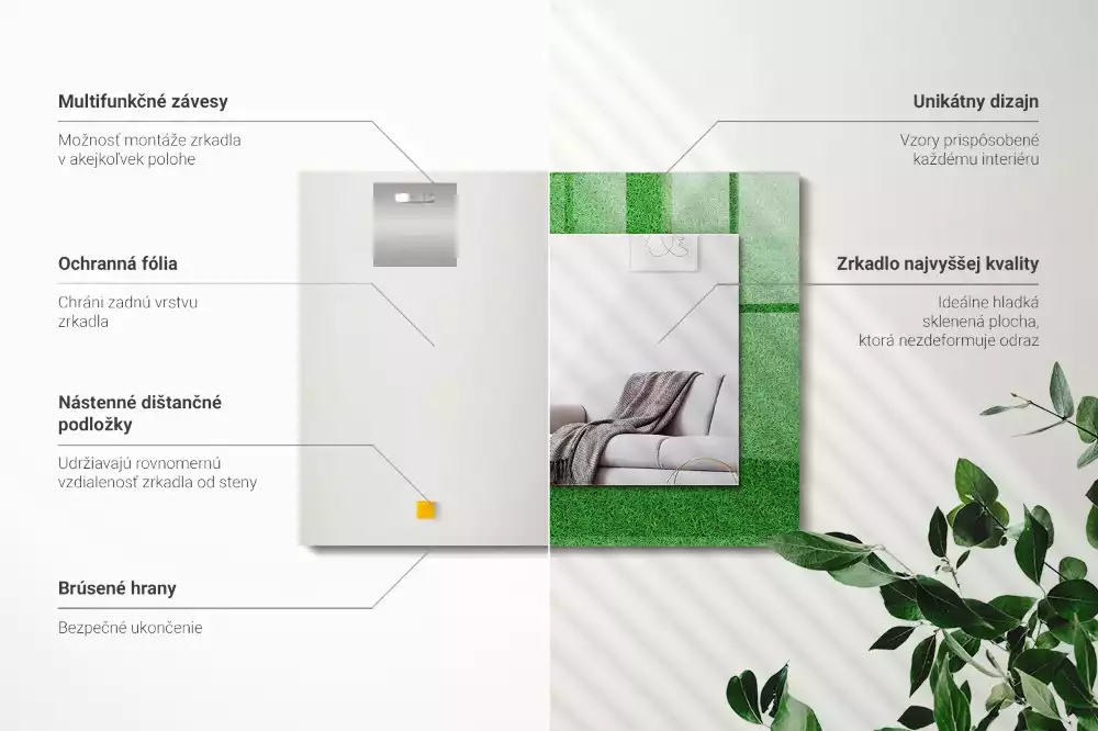 Lustro prostokątne z nadrukiem w motywie zielonej trawy