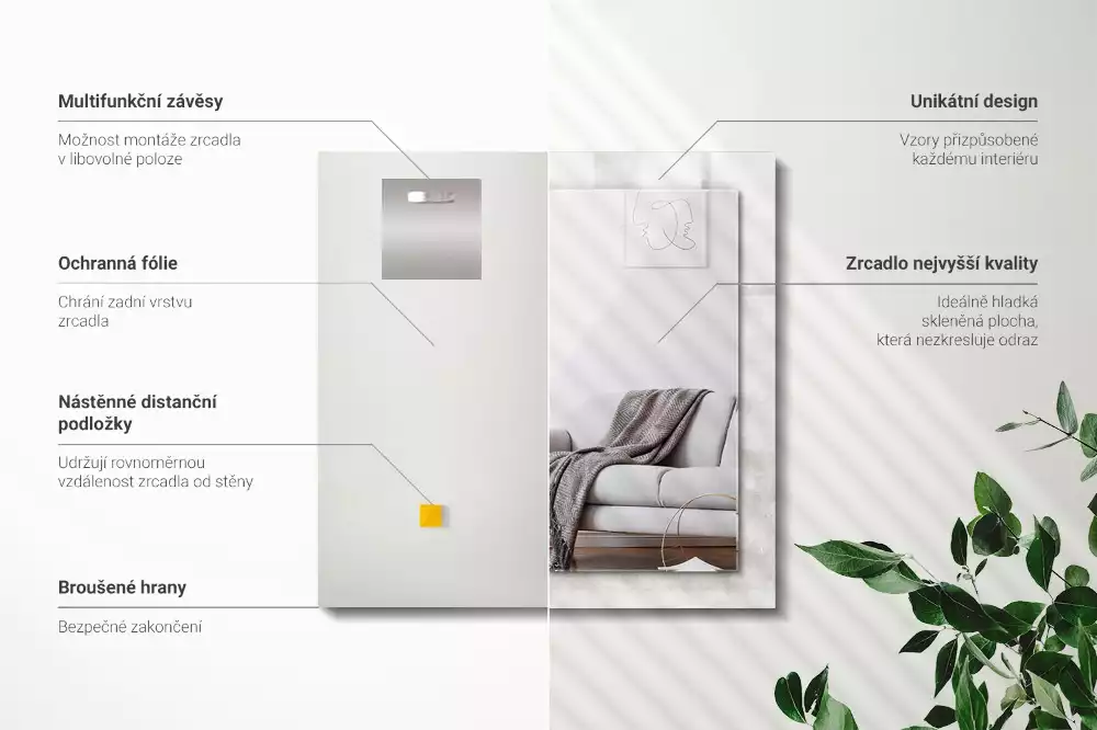 Lustro dekoracyjne prostokątne z nadrukiem w szarym wzorze tekstury